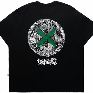 Men's Black Graphic Tee with Green Accent